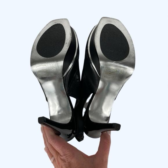 Bebe Zahara Black Patent Leather Stiletto Platform Slingback Peep-toe Heels 8M - Picture 5 of 7